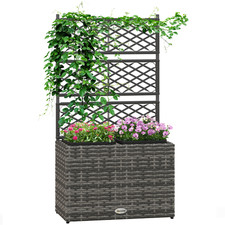 Planter Box with Trellis Light Grey Galvanised Steel PE Rattan 57x30x107cm 2-Box