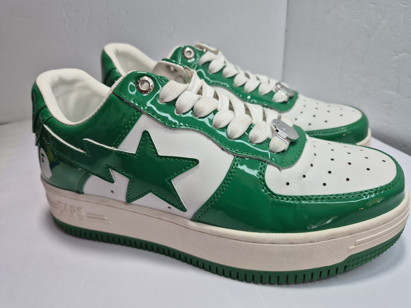 Bathing Ape Bape StaPatent Leather Green White US Mens Sz 6 Bapesta Green  -