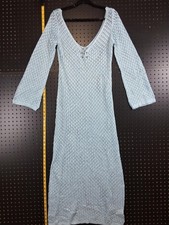 Elegant Light Blue Knit Maxi Dress with Button Detail Medium