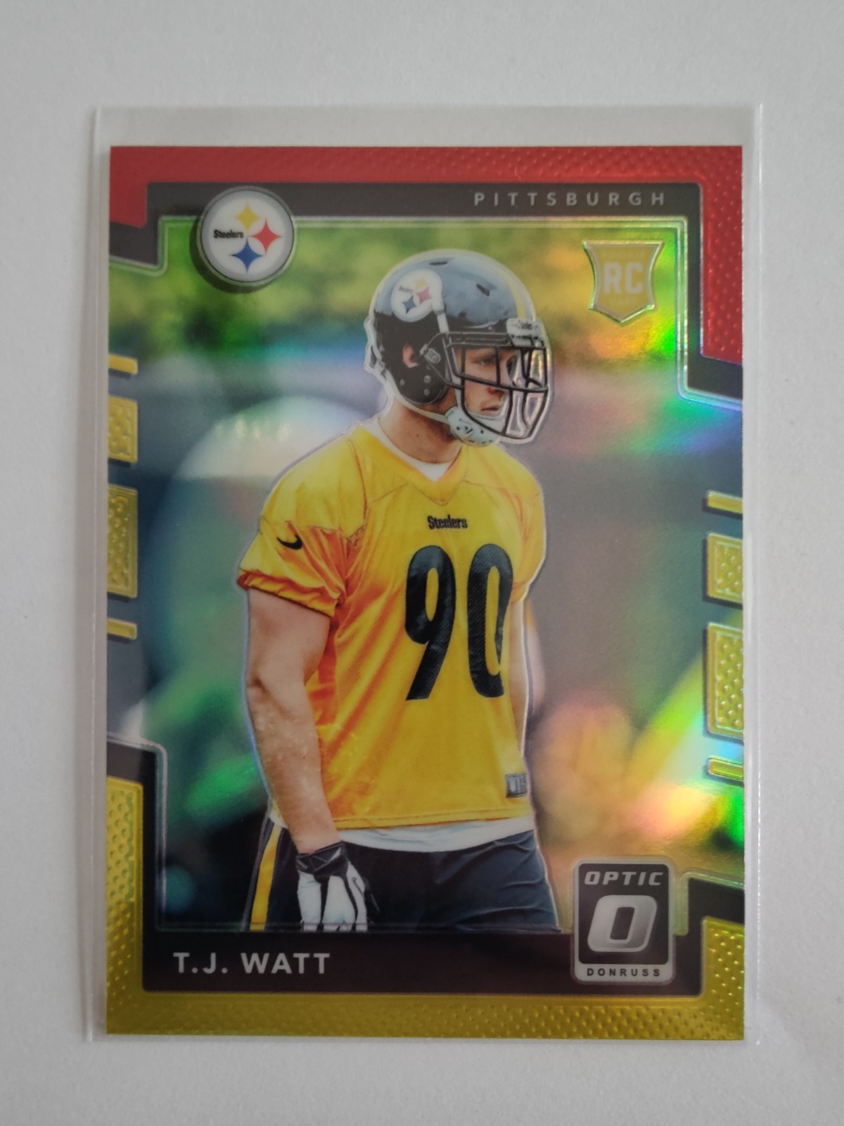 2017 DONRUSS OPTIC T.J. WATT #122 RED & YELLOW PRIZM RC PITTSBURGH STEELERS