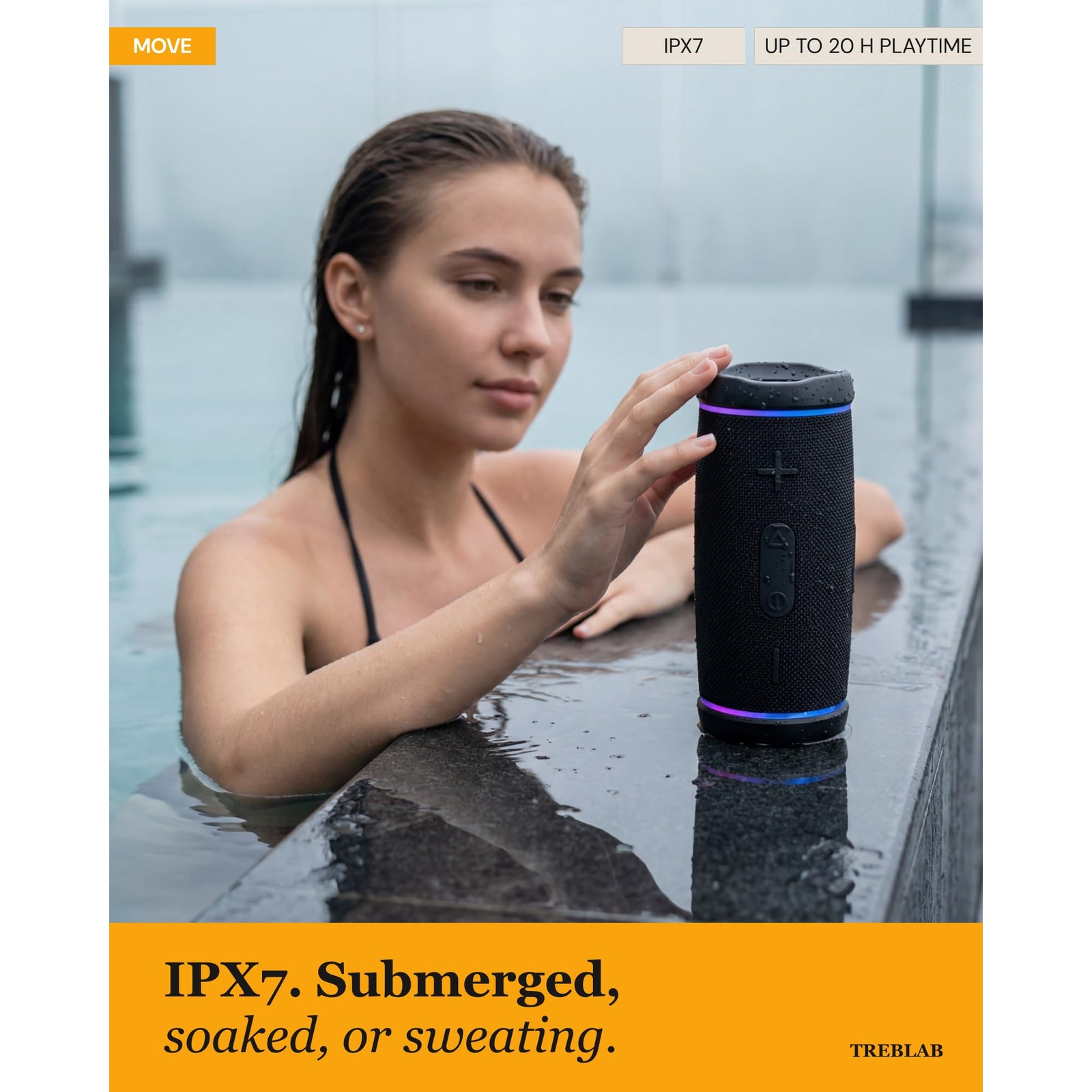 Parlante Bluetooth TREBLAB HD77 impermeable 30W sonido 360°, IPX7, RGB, 20H, TWS, imagen 2