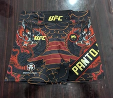 UFC Dragon Graphic Fight Shorts MMA Combat Training Gear Black Red Gold (Pantoja
