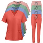 Medical Scrub Uniform Set Tops Pants V-Neck Jogger Clinic Hospital Nurse Doctor