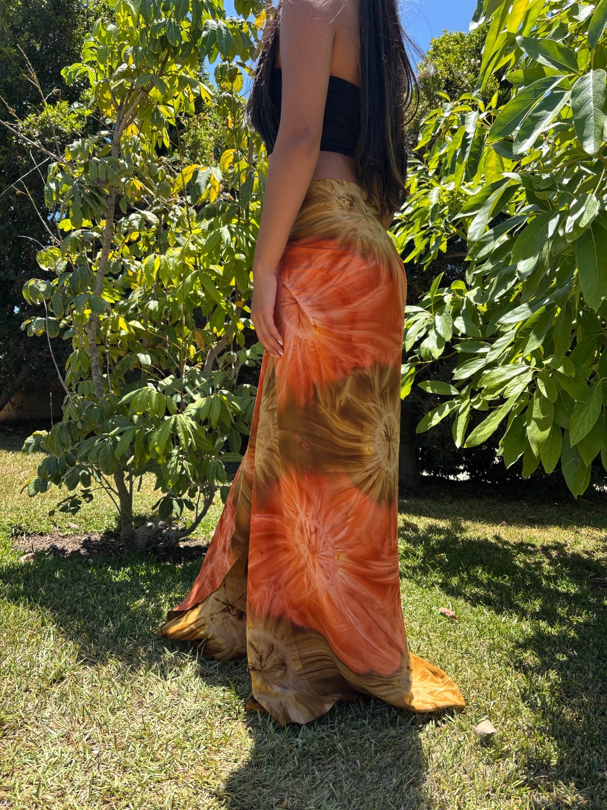 Hawaiian Design Sarong Orange Tan Brown Tie Dye Luau Wrap Beach Pareo Dress