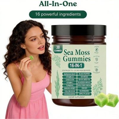 16 in 1 Organic Sea Moss Gummy | Irishmoss Extract 6000Mg | Green Apple Flavor