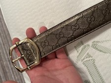 100 Authentic Gucci Gold GG Embossed Signature Leather Pin Buckle Belt 85/34