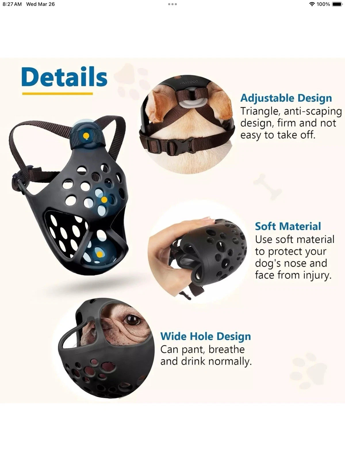 Short Snout Dog Muzzle Soft Silicone Flat Faced Muzzle for French Bulldog Shih