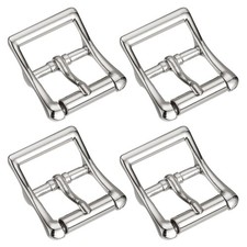 4Pcs 0.98" Single Prong Belt Buckle Square Center Bar Buckles for Belt, Silver