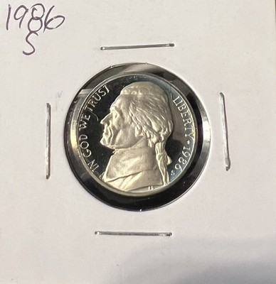 1986-S JEFFERSON NICKEL STRAIGHT FROM PROOF SET  ACTUAL COIN  #7822