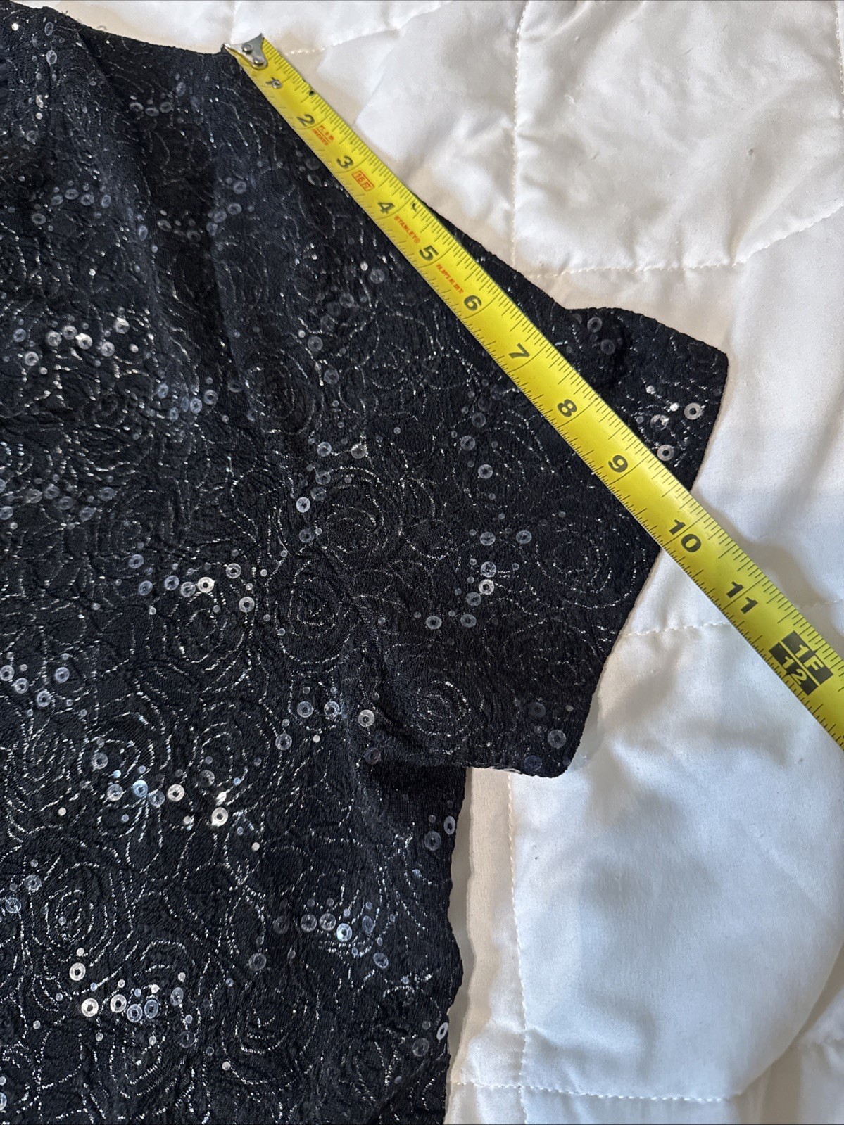 White Stag Shirt Top T-Shirt Women 3X (22W-24W) Sequin Black Floral