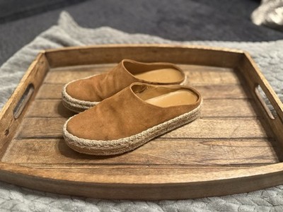 Vince Ulla Suede Slip-on Espadrille Mules Women s Size 7 Tan Beige Slip On EUC