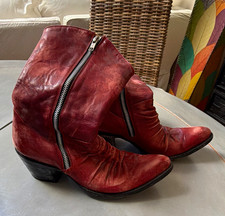 Old Gringo Women’s Red Leather Mid-Calf Booties Pointed Toe Zip US 8.5