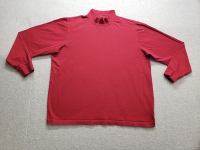 Lands End Men T Shirt XL Red 100% Cotton Pullover Mock Neck Long Sleeve Casual