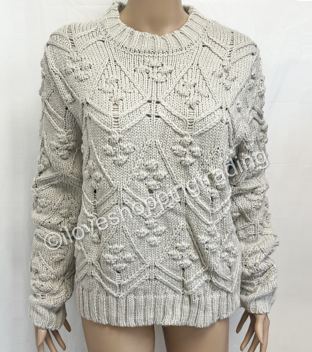 ZARA WOOL BLEND SAND CHUNKY OPEN CABLE-KNIT SWEATER JUMPER WITH