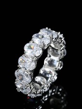 Silver Oval Cubic Zirconia Eternity Ring For Women Size 6 7 8 9