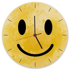 Grinsendes Emoticon gelbe Wanduhr aus MDF