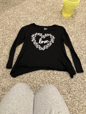 Epic Tread Black Long Sleeve Top with Floral Love Design Size Large