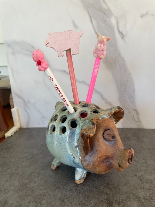 Pottery Pig Pencil or Pen Holder