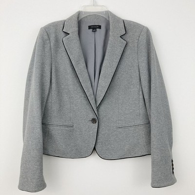 Ann Taylor Newbury Piped Blazer Size 14 Grey One Button Cotton Business Casual