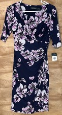 NWT LAUREN RALPH LAUREN Woman Sz 2 Slinky Stretch Dress Faux Wrap Floral