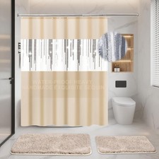 Shower Curtain Set Beige Bathroom Sets with Shower Curtain and Rugs Glitter W...