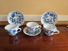 Set of 6 Pcs BLUE DANUBE Blue Onion ~ 3 Coffee Tea Cups & 3 Saucers ~ Japan