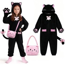 Kids Cat Costumes, Black Cat Costume for Girls with Cute Kitty Purse  Cat Ea...