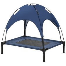 Elevated Portable Dog Cot Pet Bed with UV Protection Canopy Shade, 30 Inch, Blue