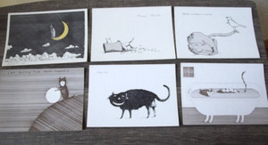 6 Cute Kitty Cat Unused Note Cards-1970's-Artist Drawn by Richard Stine