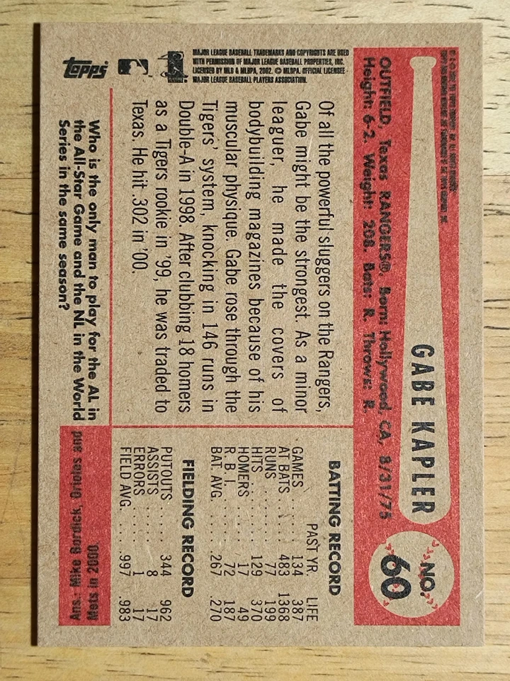 2002 Bowman Heritage #60 Gabe Kapler - Image 2 of 2