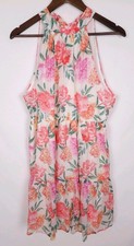 Flying Tomato Size Large Halter Neck Pink White Green Floral Sleeveless Dress