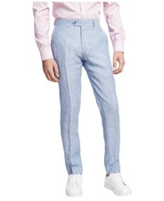 Bar Iii Mens Slim fit Dress Pants 30 / 30 Light Blue Solid Stretch Linen
