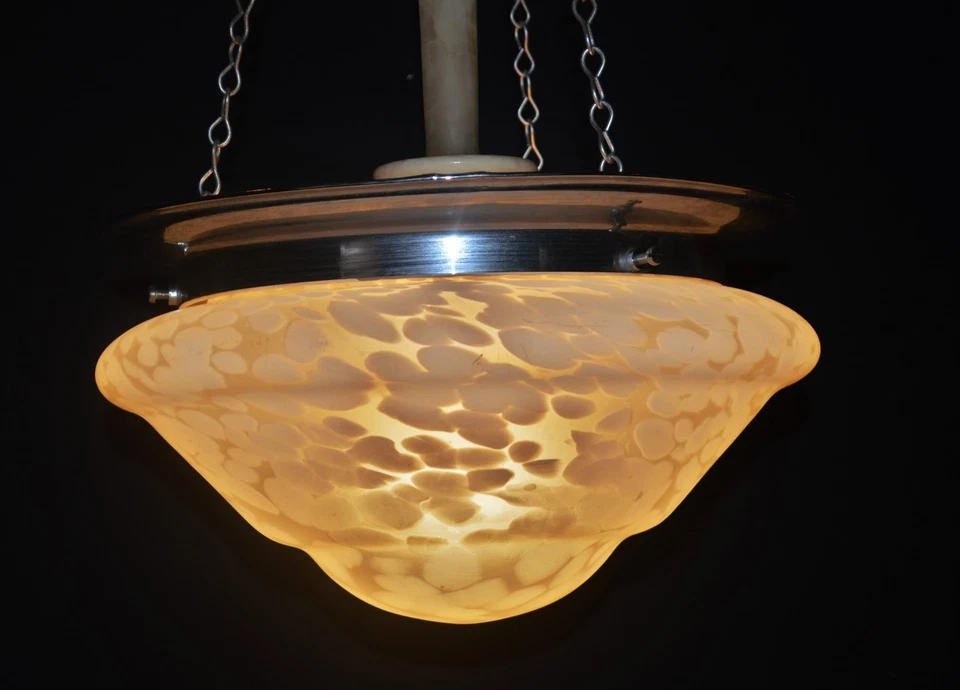 Lámpara colgante art deco vintage 1950 grande cristal opalino plafoniere sombra Foto 3 de 4