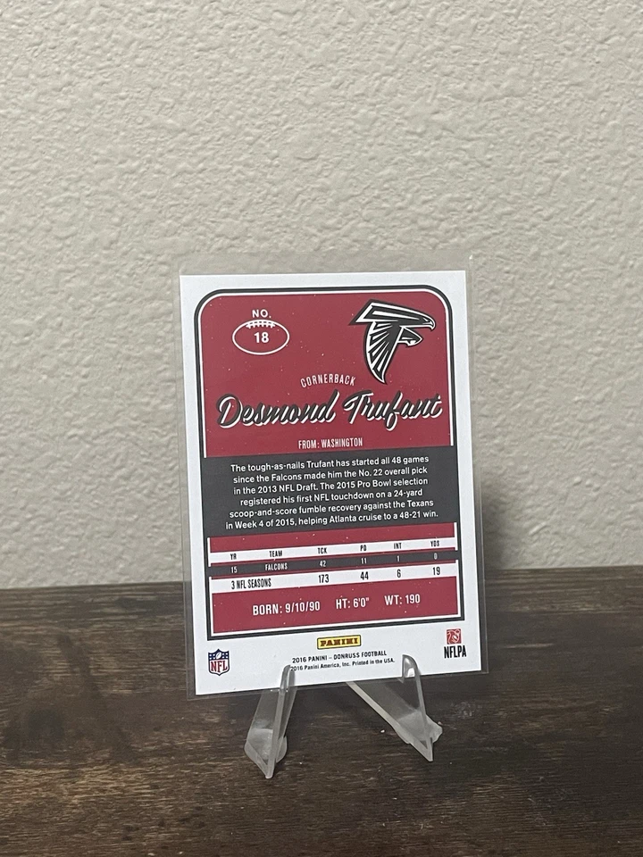 2016 DONRUSS DESMOND TRUFANT /100 PRESS PROOF FOIL FALCONS SP - Image 2 of 2