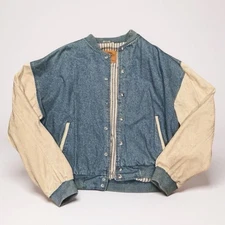 Vintage International Denim Bomber Jacket  Mens L White Sleeves Ribbed Collar