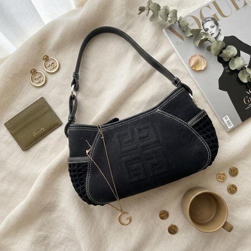 GIVENCHY One Shoulder Bag Purse 4G Canvas Black Authentic
