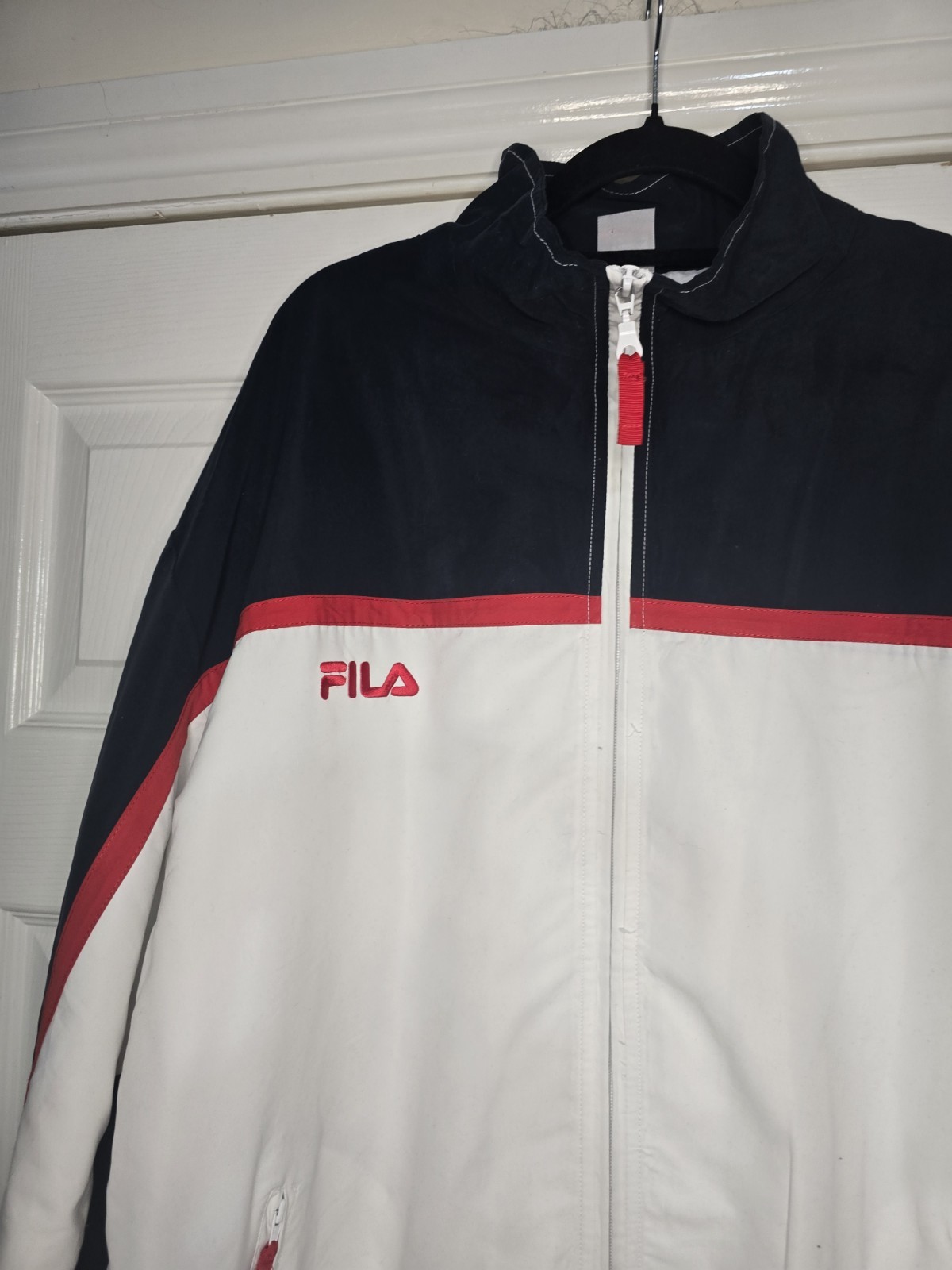 Fila Vintage Fila Track Jacket Xl Bianco Navy Leggero Logo Ricamato 639