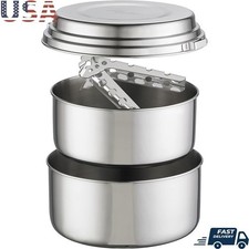 Stainless Steel Camping Pot Set Efficient Nesting Design Portable Cooking Kit US