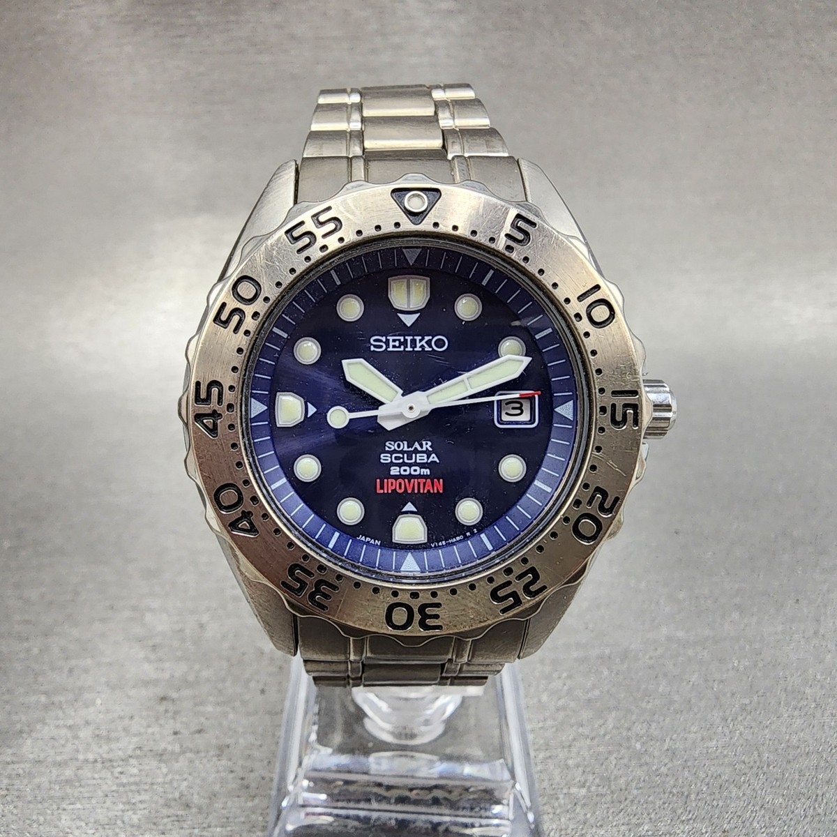 Seiko Prospex Diver Watch Men 41mm Blue Dial Titanium Date Solar