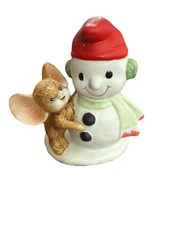 Vintage Christmas Mouse Decorating Snowman/Red Hat Figurine 4 Inches Tall