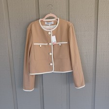 Veronica Beard Beale Jacket Size 16 Women Quiet Luxury Cotton Blend Button Khaki