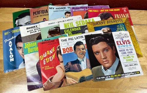 Vintage 1950’s-60’s Lot of 45rpm Records Picture Sleeves Elvis Johnny Burnette
