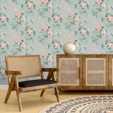 Floral Sage Green Wallpaper Amelie Chinoiserie Birds Trees Foliage Rasch 260568