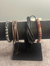 Brown and black leather cloth boho bracelets Brand New G-2