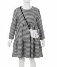 Rare Editions Little Girls Silver Lurex Stripe Knit Dress/Bag 2pc Set Size 6X
