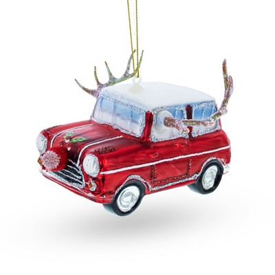Car Decked Out with Nose & Antlers Glass Ornament