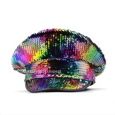 Women Men Sequin Captain Hat Party Rave Festival Performance Cap Club Wear