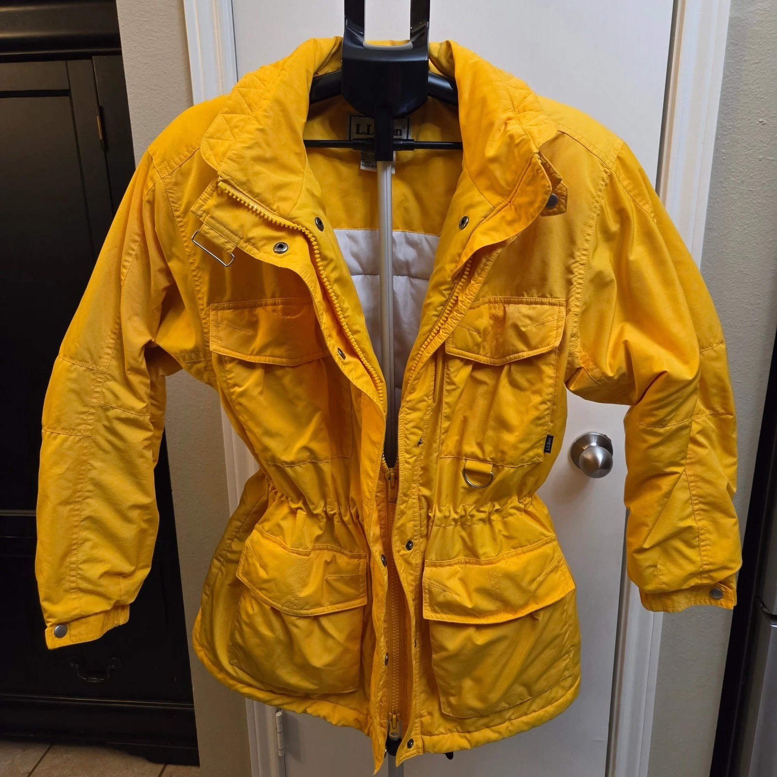 LL Bean Women's Petite Large Yellow Waterproof Hooded Ski Jacket