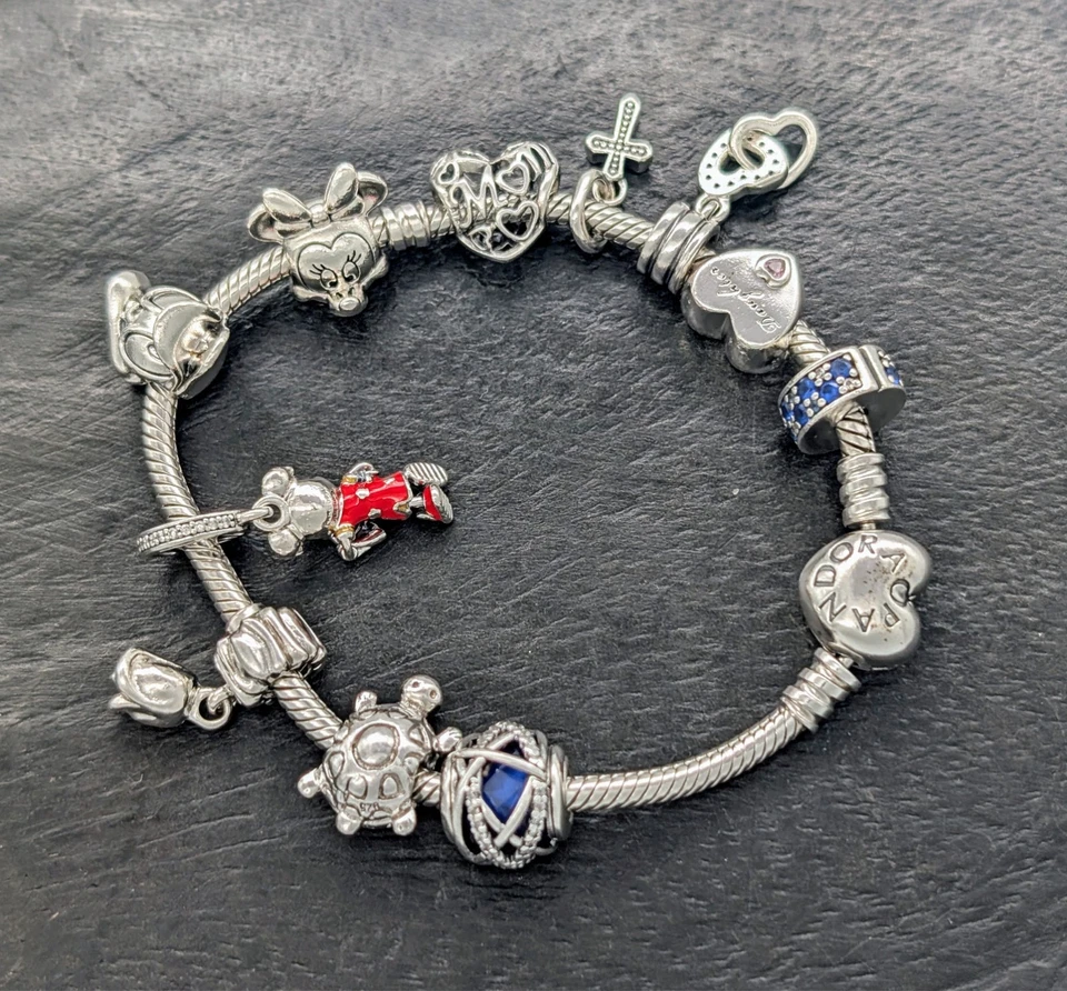 Pandora Armband 925 Sterling Silber 18,50cm 10xcharms Kette Disney usw. #1024