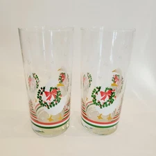 Vtg Libbey Christmas Goose Highball Wreath Neck Glasses Tumblers Qty Of 2 NEW